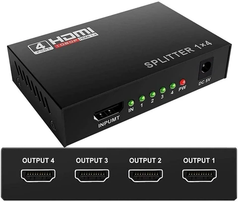 HDMI Splitter 4 Ports,1 in 4 Out, Supports 3D 4K x 2K @30HZ Full HD 1080P
