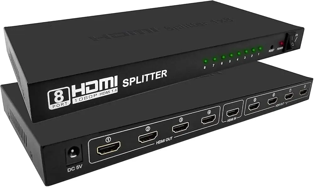 HDMI Splitter 8 Ports,1 in 8 Out, Supports 3D 4K x 2K 30HZ FHD 1080P Supports 